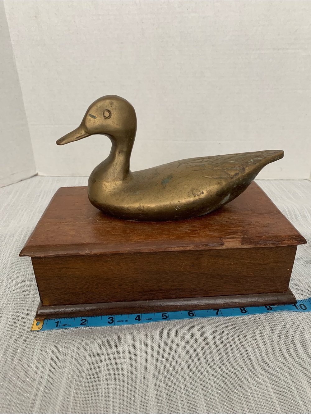 Brass DUCK Wooden Trinket Box Decoy Figurine Lidded Storage Jewelry MCM vintag